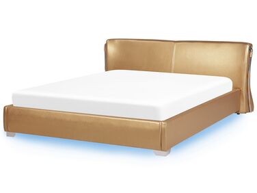 Kožená posteľ s LED osvetlením 180 x 200 cm zlatá PARIS