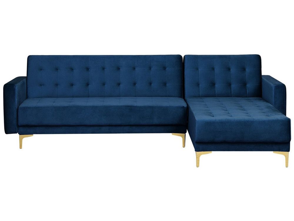 Left Hand Velvet Corner Sofa Navy Blue ABERDEEN Beliani