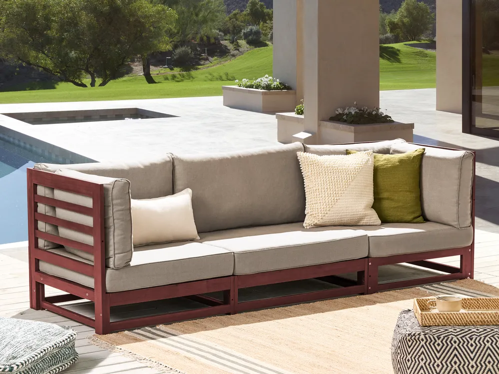 Sofa ogrodowa dla 3 osób TRANI Modułowy Drewno akacjowe Bordowy