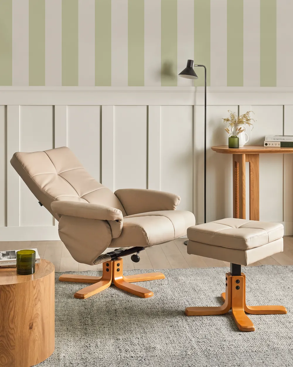Recliner Chair EPSE with Footstool Faux Leather Beige_1003247