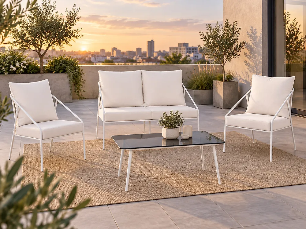 Garden Lounge Set with Table 4 Seater USTICA Metal White_1173779