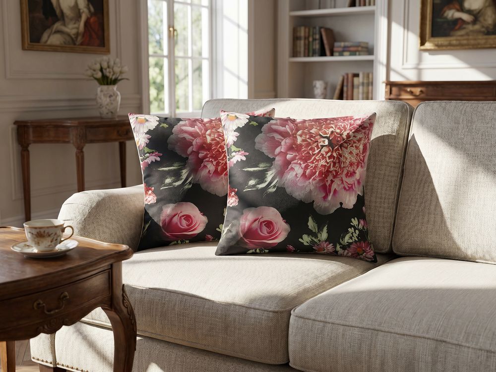 Conjunto de 2 almofadas decorativas HEDERA 45 x 45 cm Preto Padrão floral