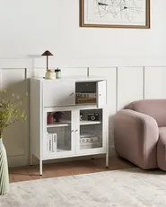 Szafka ze szklanymi drzwiami ESHOLT 80 cm Metal Biały_1017006