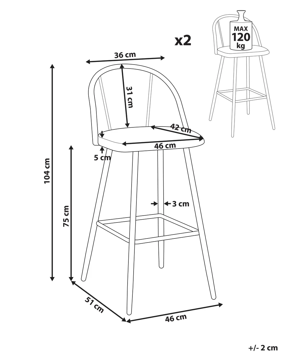 Zestaw 2 krzeseł barowych CORNELL Metal Jasnobrązowy_951903