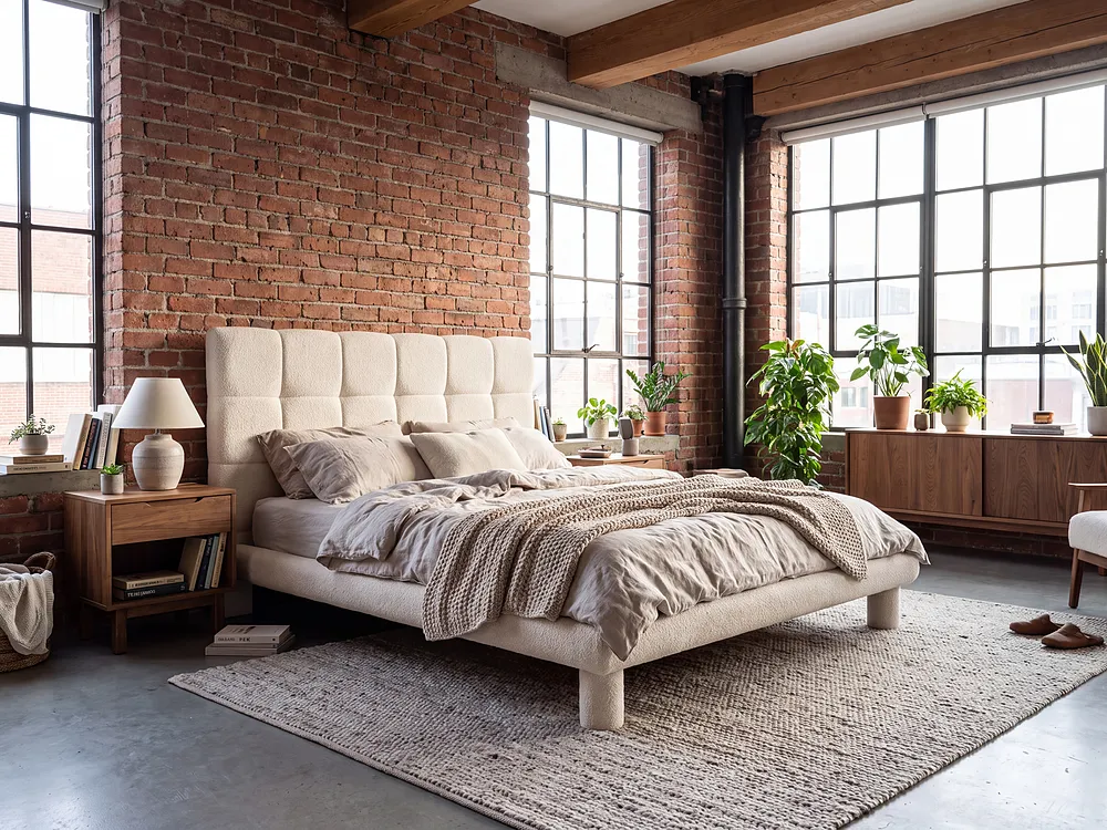 Bed Boucle CRESSAT 140 x 200 cm (EU Double) Off-White_1150971