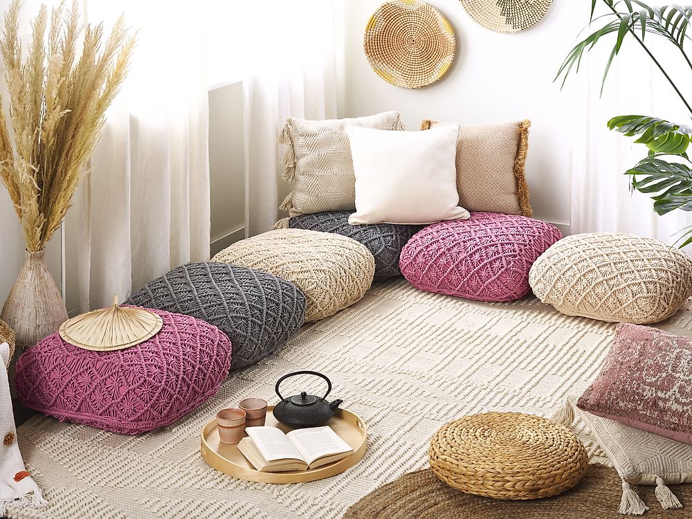 Pouffe Macramé BERRECHID Cotton Pink