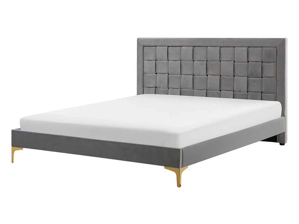 Lit avec sommier Velours LIMOUX 140 x 200 cm Gris