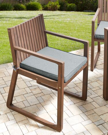 Set of 8 Dark Acacia Wood Garden Dining Chairs with Grey Cushions SASSARI