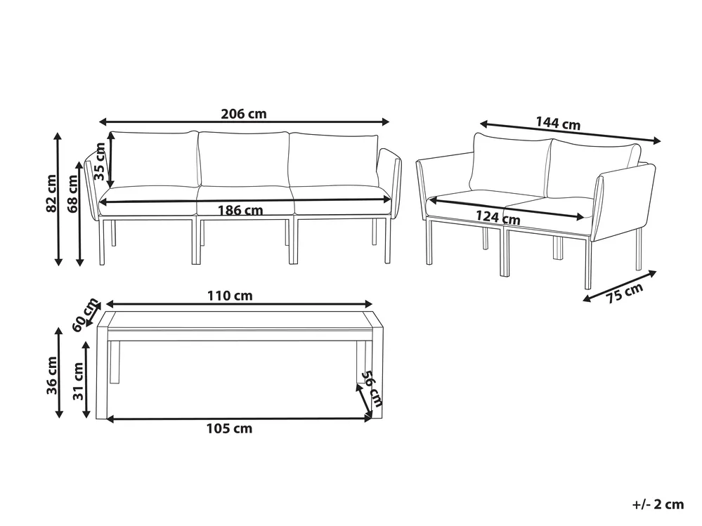 Garden Lounge Set with Table 5 Seater SKALA Metal Dark Grey_935130