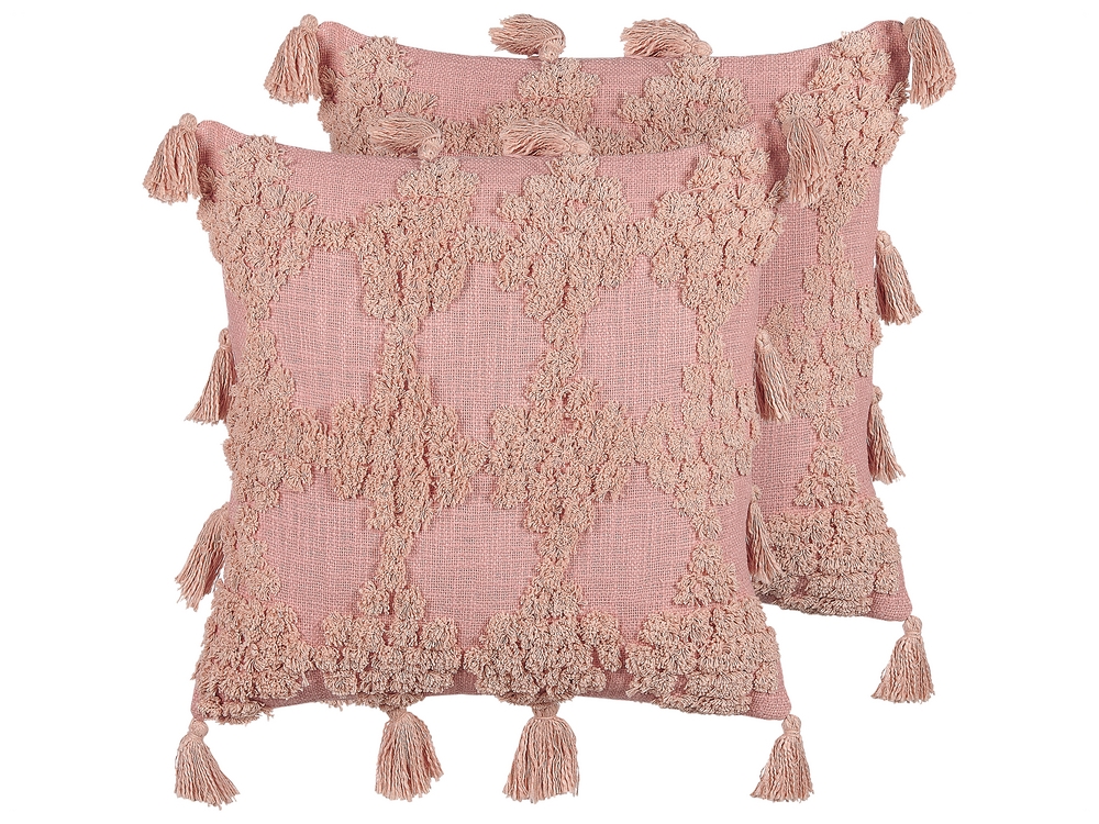 Pink pillow with tassels clearance