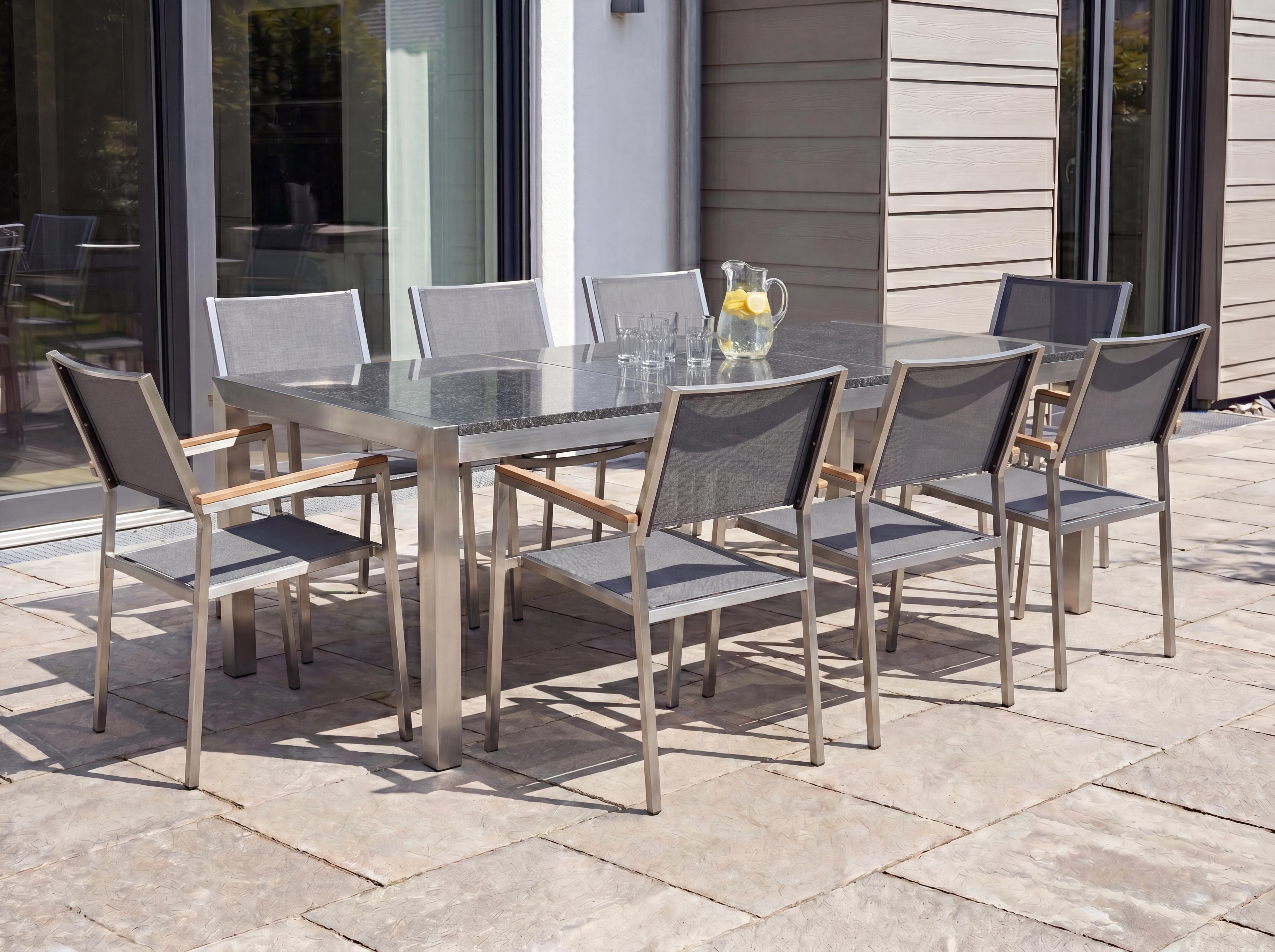 Garden Dining Set 8 Seater GROSSETO Triple Plate Granite Polished Grey