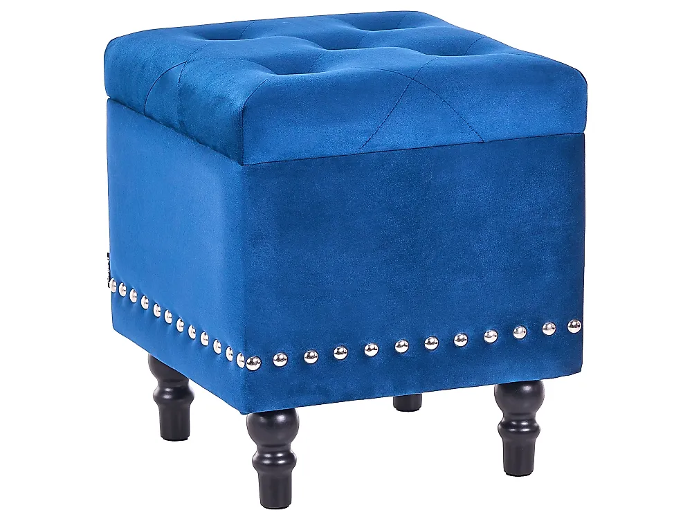 Pouf mit Stauraum LORETTO Samtstoff Dunkelblau