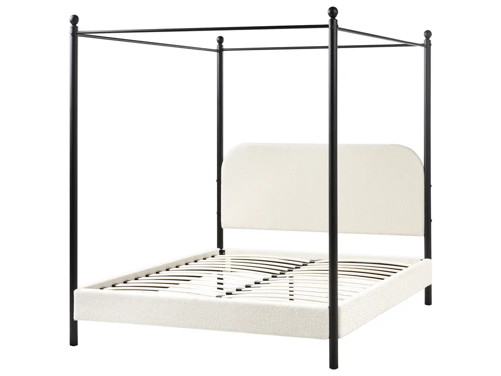 Four Poster Bed Boucle DANNEMOIS 140 x 200 cm (EU Double) Off-White_960922