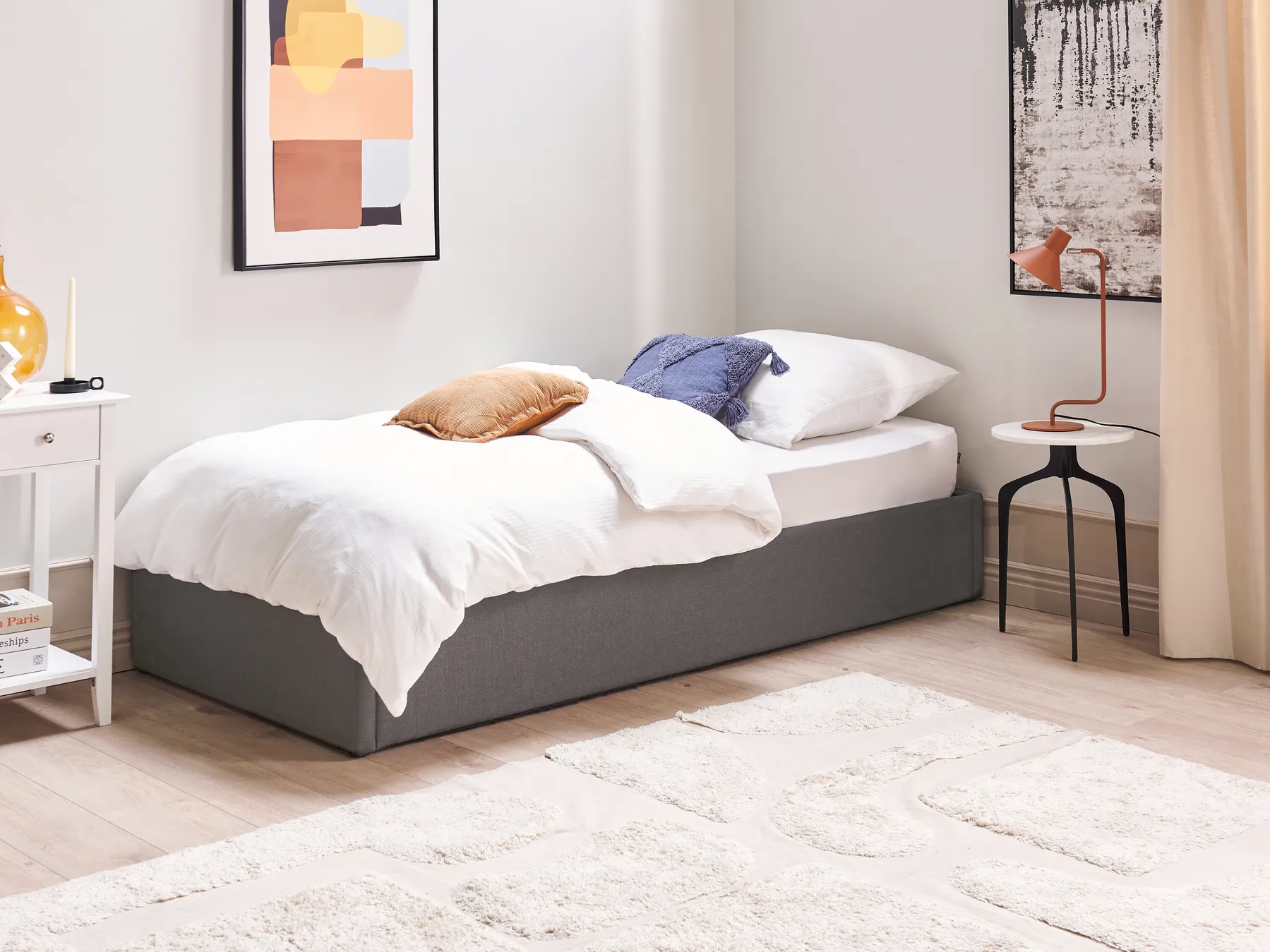 Ottoman Bed without Headboard DINAN Fabric Dark Grey 90 x 200 cm (EU Single)_721365