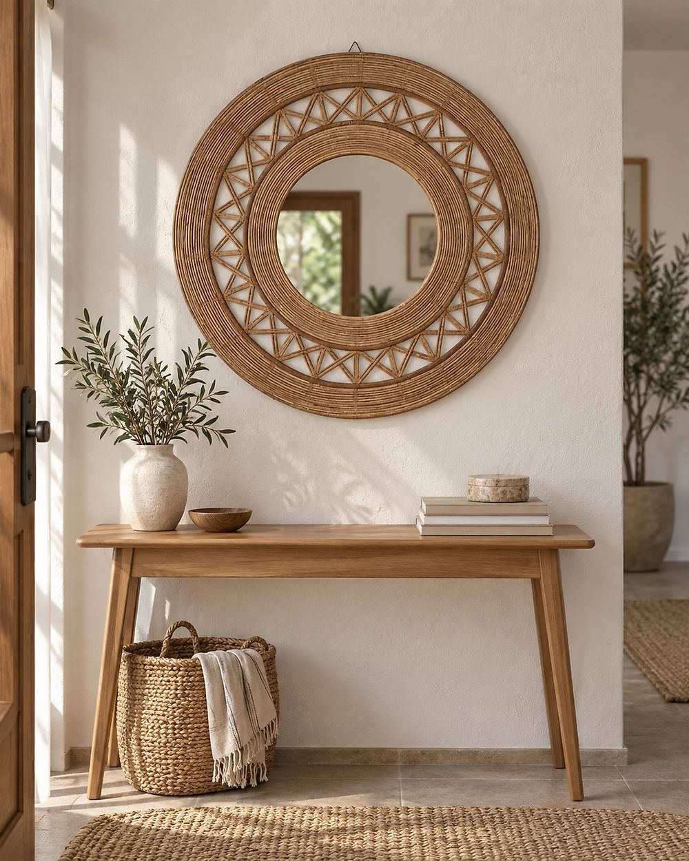 Wall Mirror CACOMA 62 cm 62 cm Bamboo Brown