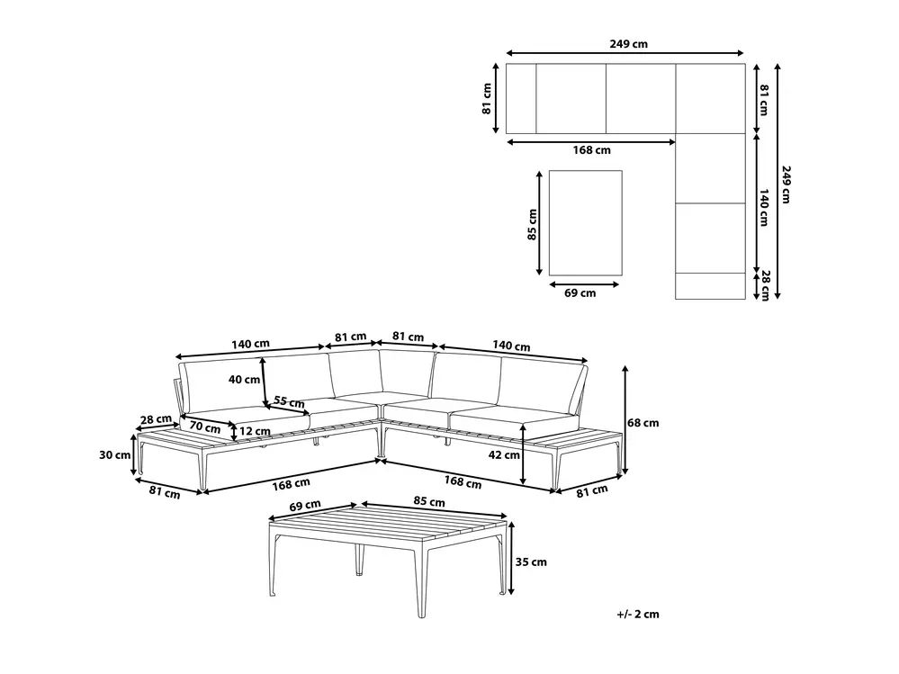 Garden Corner Sofa with Table 5 Seater POSITANO Grey_738454