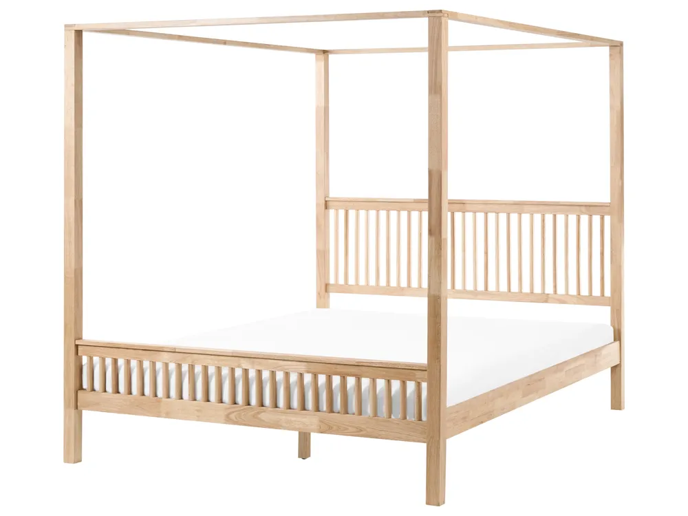 Four Poster Bed Wood HARFLEUR 180 x 200 cm (EU Super King) Light Brown