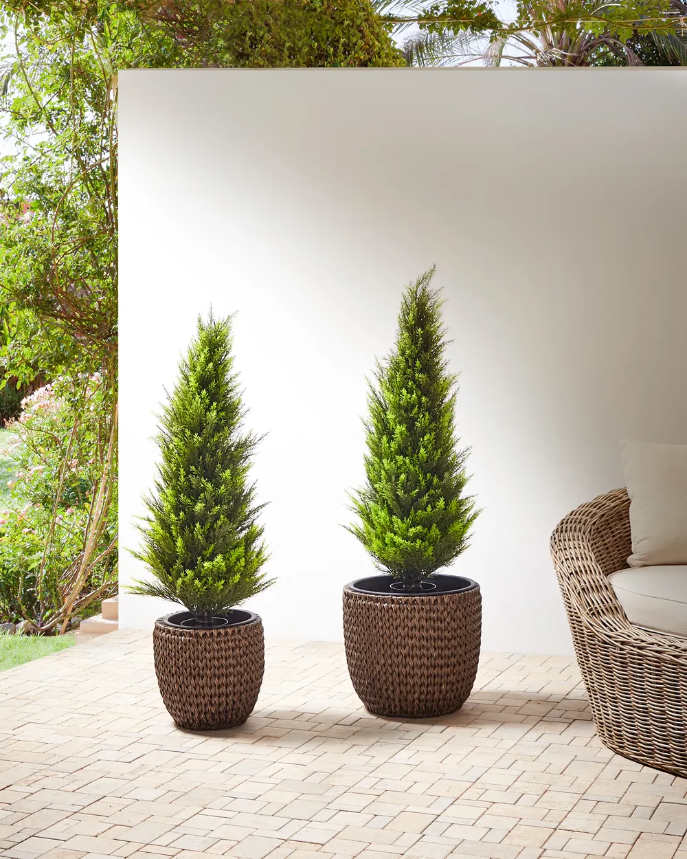 Set of 3 Plant Pots BERBERIS PE Rattan 34/45 cm Dark Brown