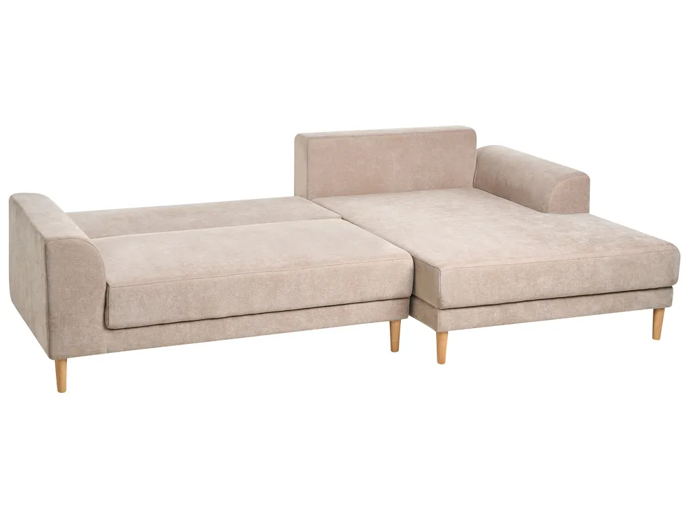 Corner Sofa Bed 3 Seater NUBORG Chenille Light Brown Left Hand_1017631