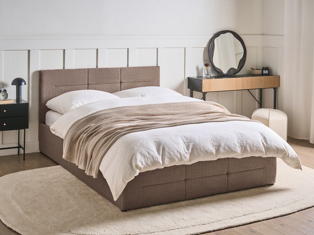 Sommier com arrumação MASSOGNES Bouclé Taupe 140 x 200 cm
