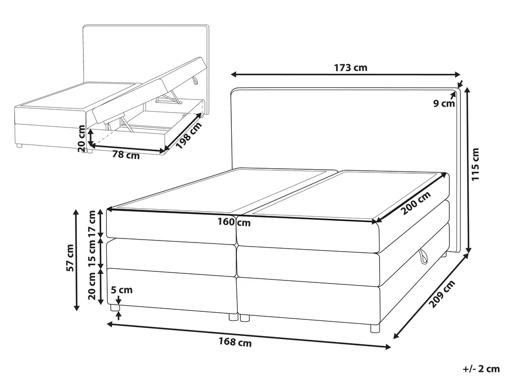 Divan Bed with Storage MINISTER Fabric Light Grey 160 x 200 cm (EU King Size)_873518