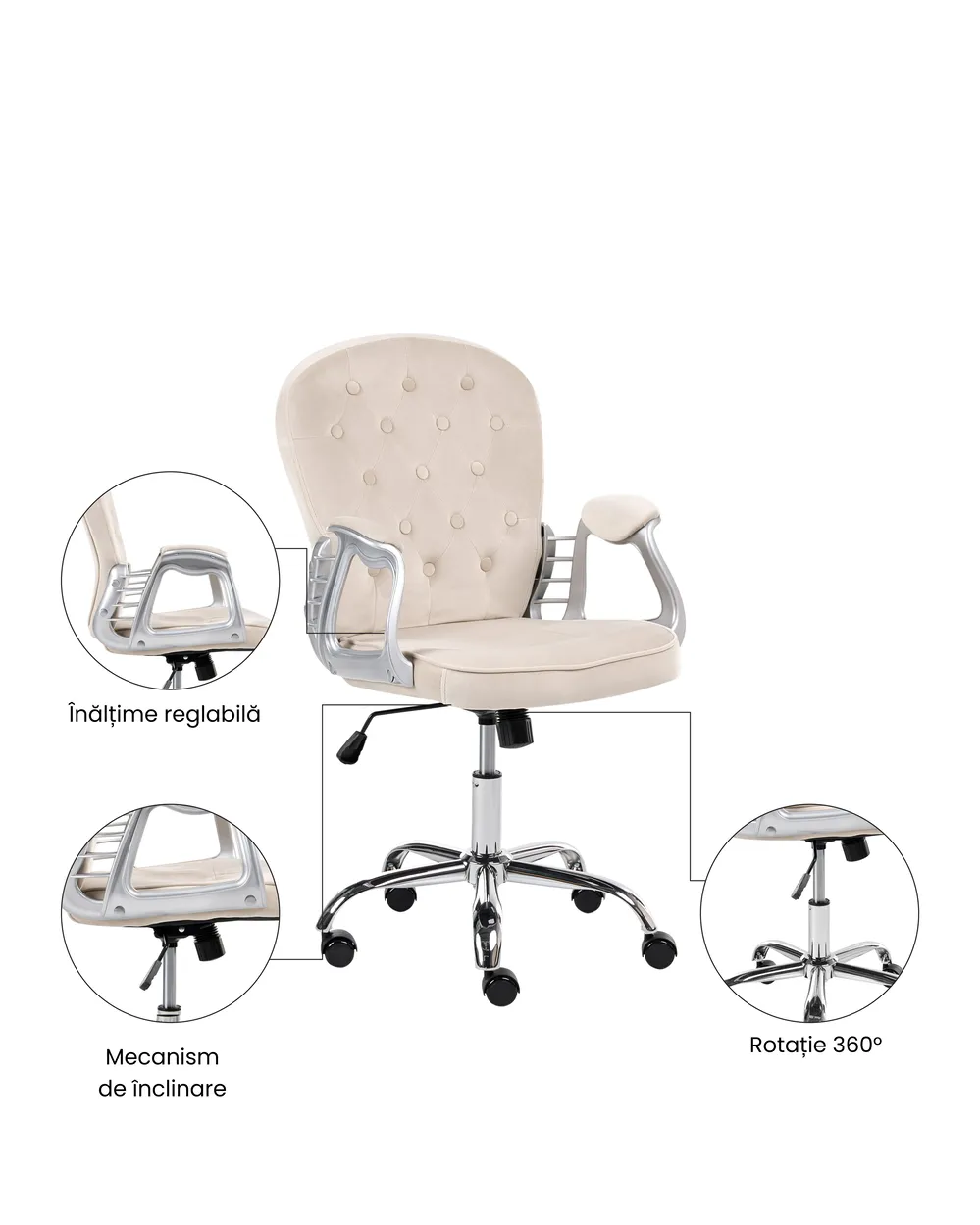 Scaun de birou PRINCESS Catifea Taupe_1071088