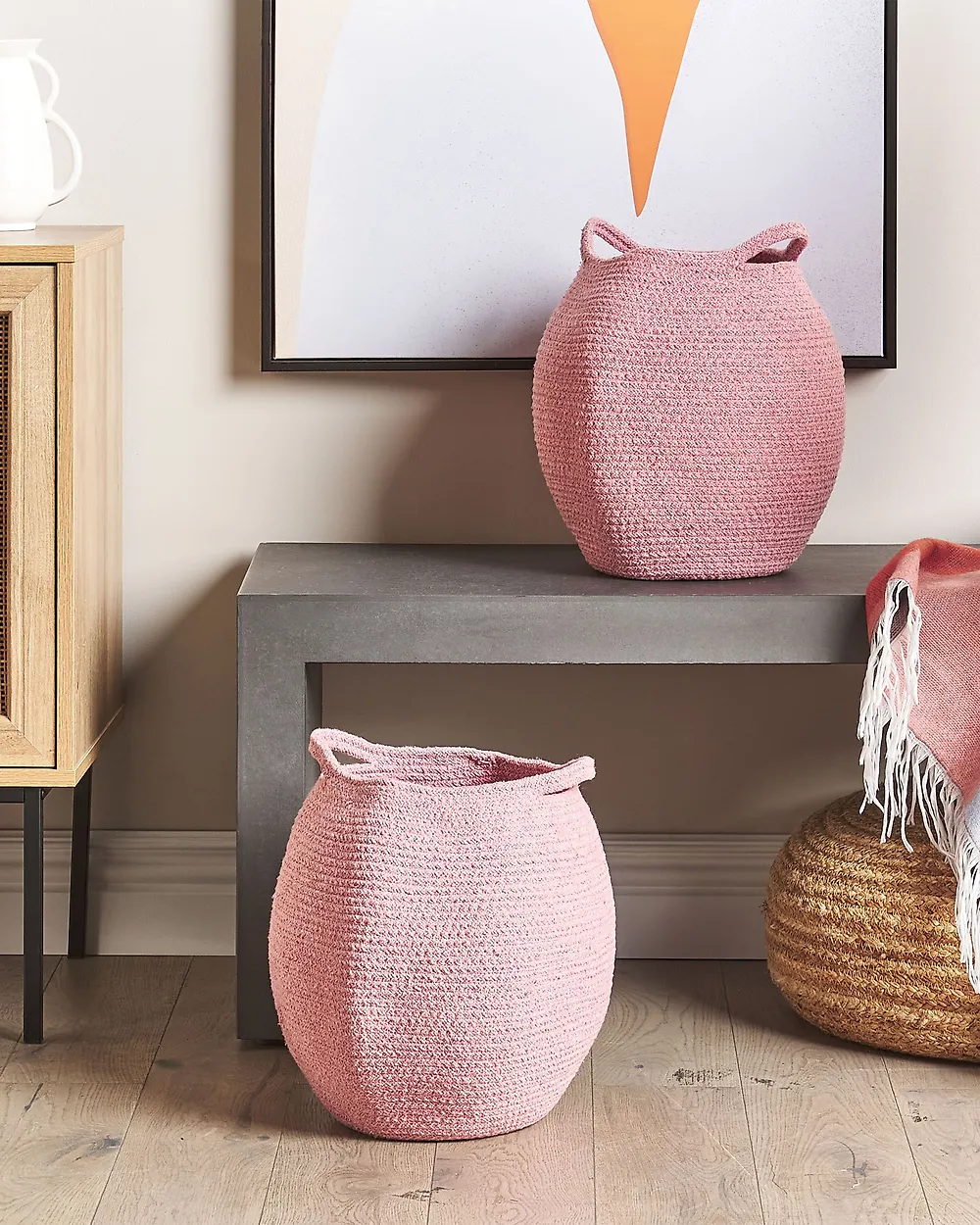 Conjunto de 2 cestos PANJGUR Algodão Rosa