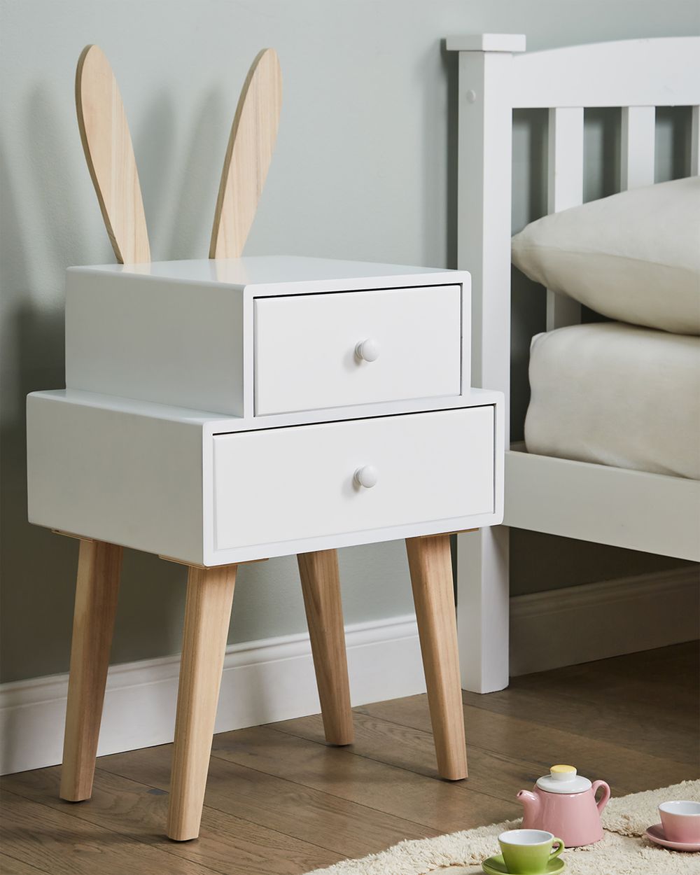 Mesa de cabeceira com 2 gavetas BANKS Branco