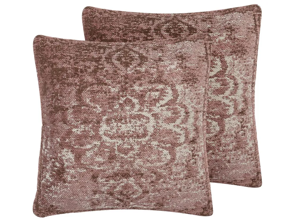 Set di 2 cuscini VAKAYAR 45 x 45 cm Cotone Rosa Trama floreale