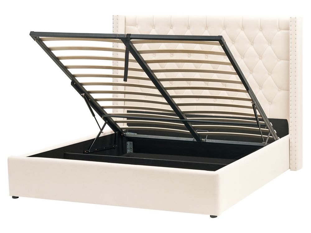 Lit ottoman LUBBON Velours Blanc cassé 160 x 200 cm