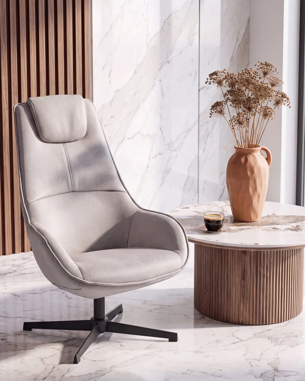 Swivel Armchair HAUGE  Fabric Light Grey_1087922