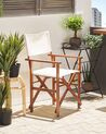 Set of 2 Acacia Folding Chairs and 2 Replacement Fabrics Dark Wood with Off-White / Olives Pattern CINE_819082