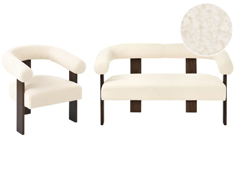 Set da salotto ILBRO Bouclé Bianco sporco/Marrone scuro