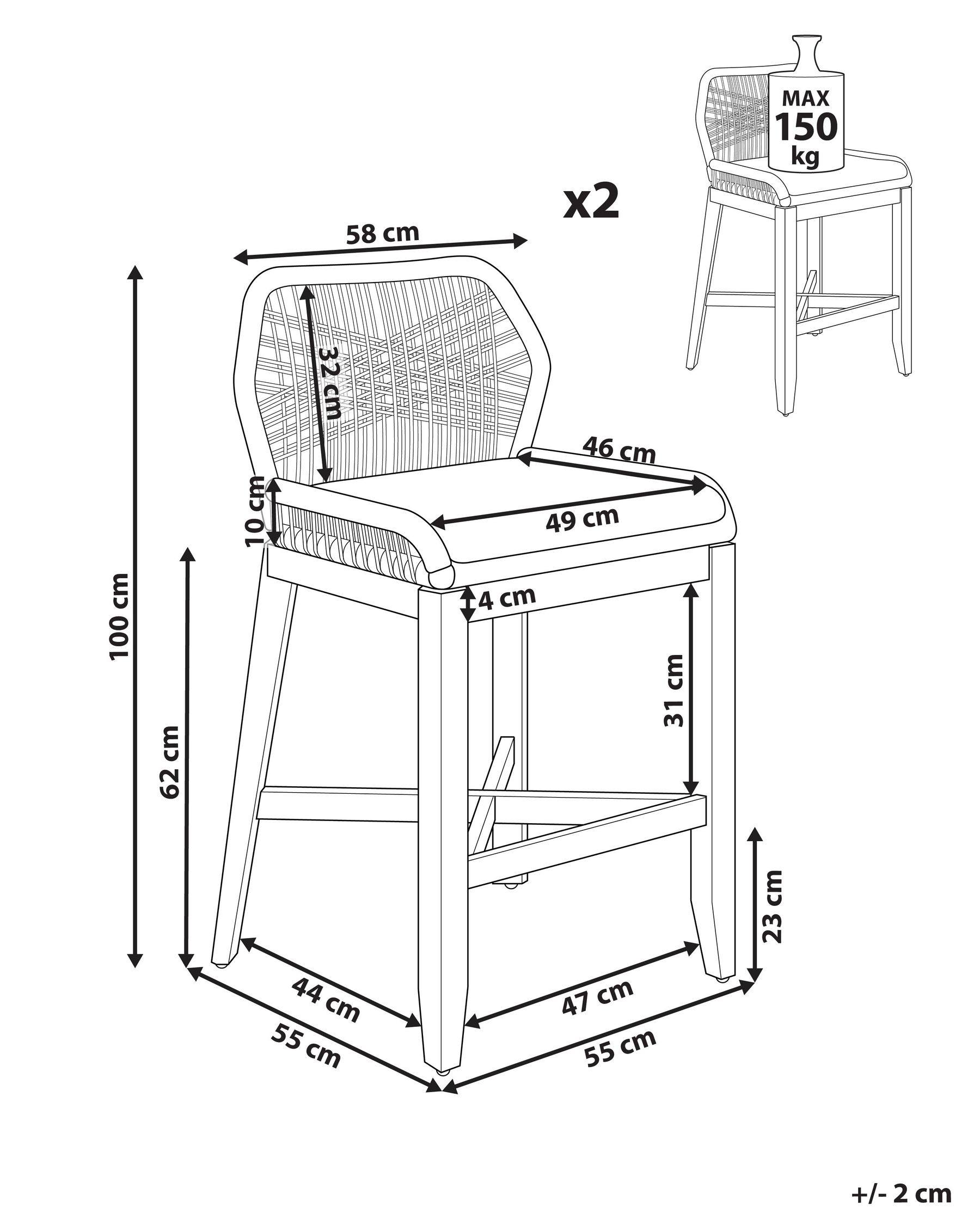 Set of 2 Garden Bar Chairs TALAMONE Acacia Wood Beige_932202