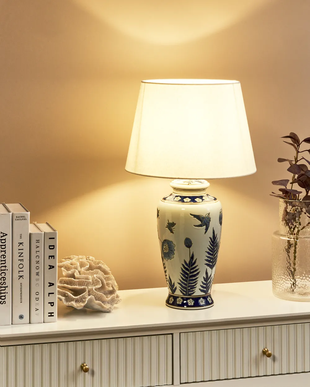 Lampa stołowa BIJELA Porcelana Biały/ niebieski