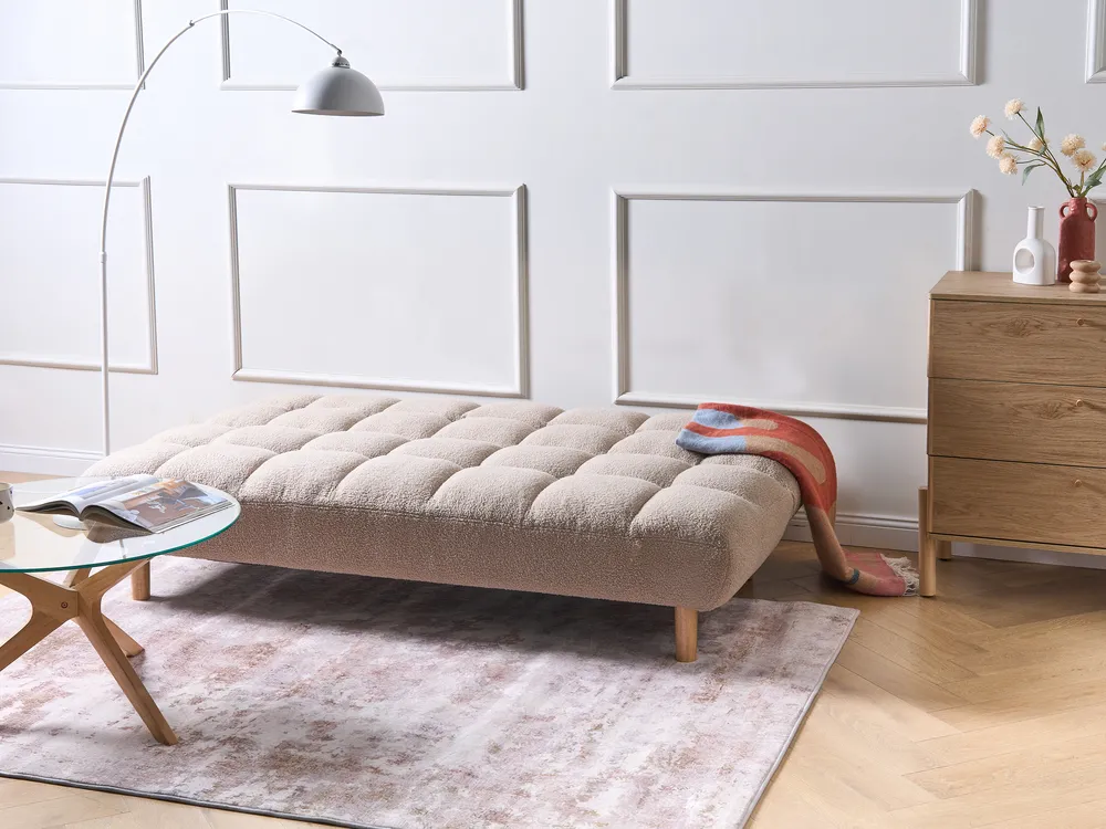 Divano letto 2 posti RISOR Bouclé Beige_1053611