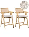 Set of 2 Bar Chairs AVA Wood Light Brown/ Beige