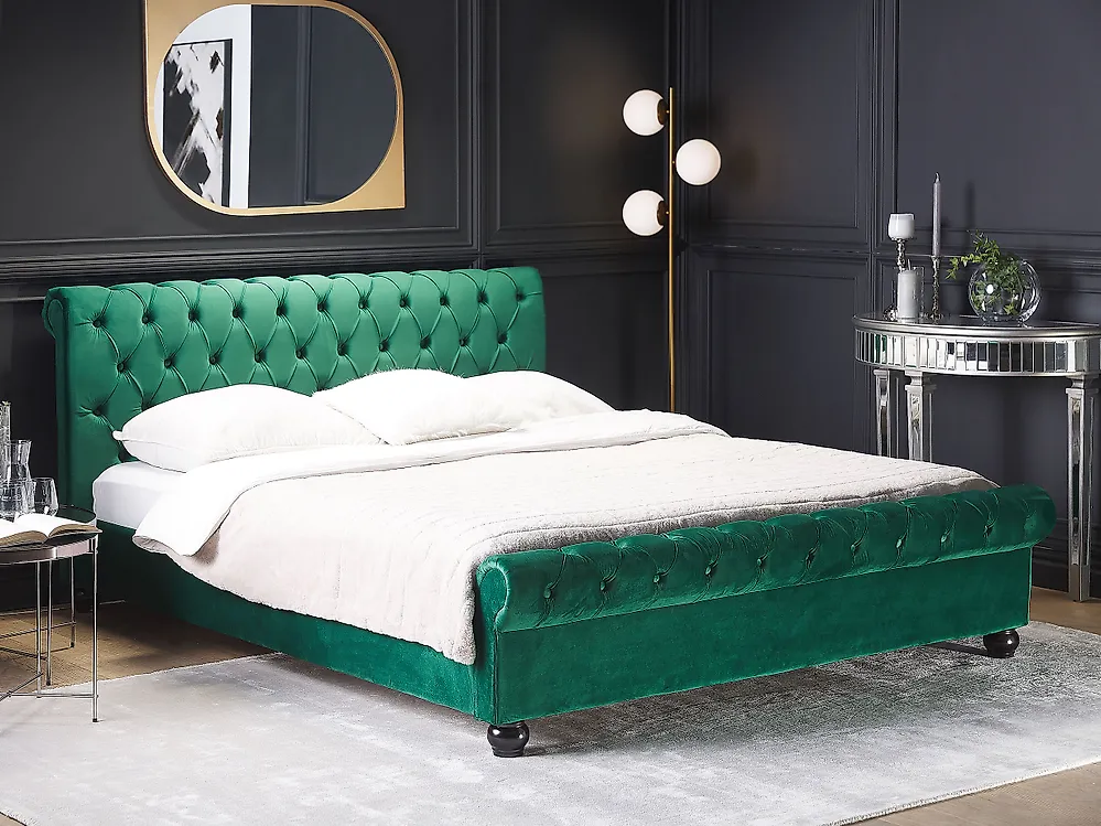 Lit avec sommier Velours AVALLON 160 x 200 cm Vert émeraude_1179224