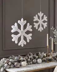 Set of 2 Christmas Decorations LED GURRE 40/50 cm Snowflake White_1015509