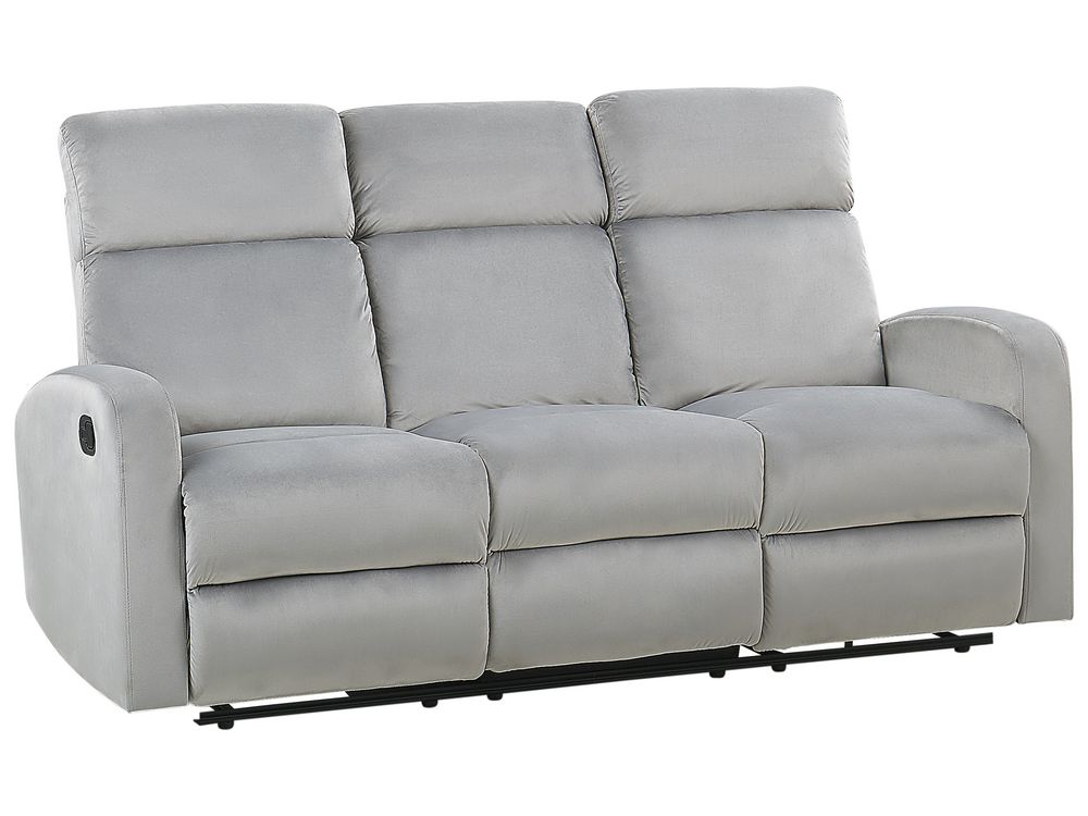 3 Seater Velvet Manual Recliner Sofa Light Grey VERDAL Beliani