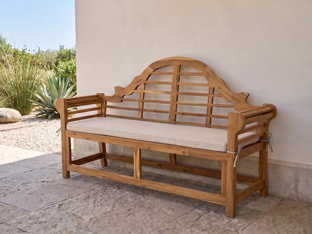 Garden Bench with Cushion MARLBORO 180 cm Acacia Wood Beige