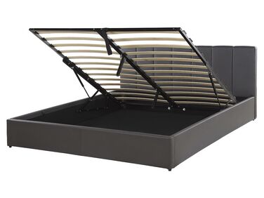 Bett Kunstleder grau mit Bettkasten hochklappbar 160 x 200 cm DREUX