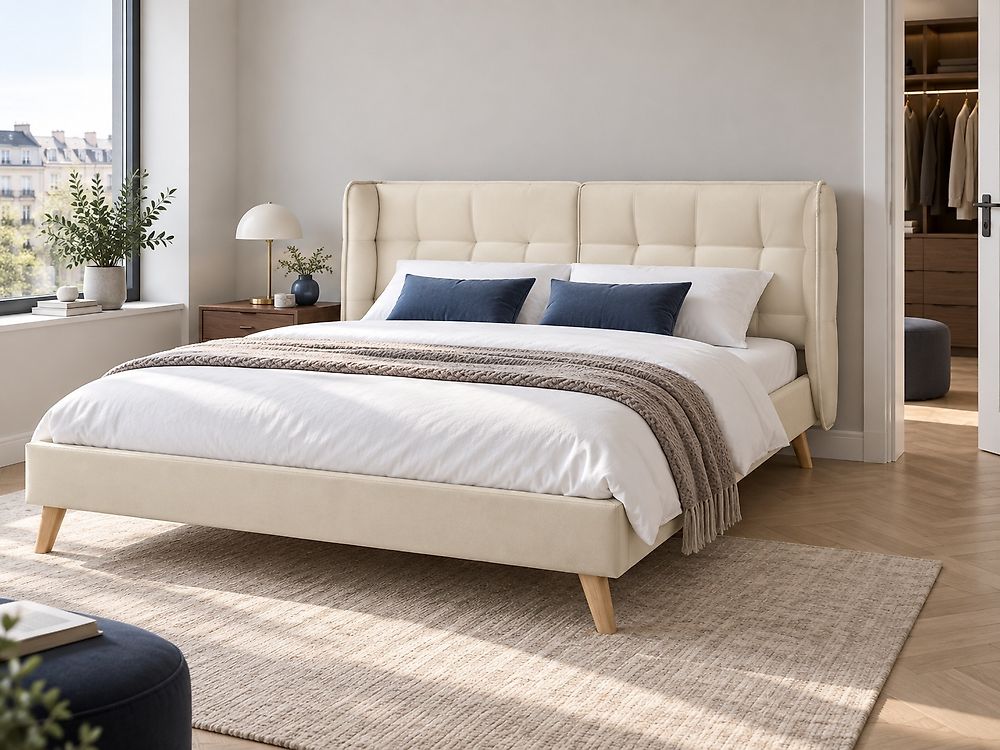 Bed Velvet SENLIS 160 x 200 cm (EU King Size) Beige