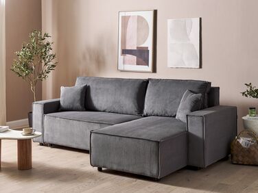 Left Hand Jumbo Cord Corner Sofa Bed Graphite Grey ABACKA