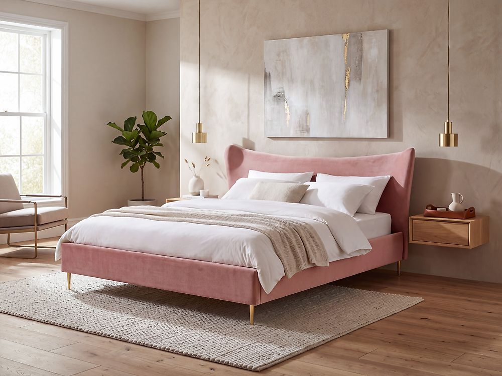 Lit avec sommier Velours CHALEIX 180 x 200 cm Rose pêche