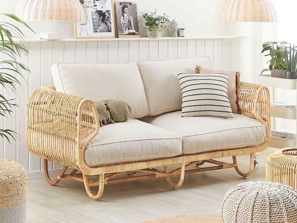 Garden Sofa DOLCEDO Rattan Beige 2 Seater Beliani