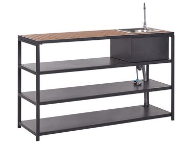 Steel Outdoor Kitchen Island with Sink Black and Light Wood AVETRANA