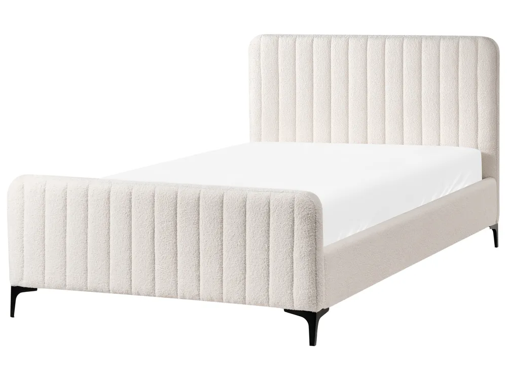 Lit avec sommier Bouclé LUNAN 120 x 200 cm Blanc cassé_1025655