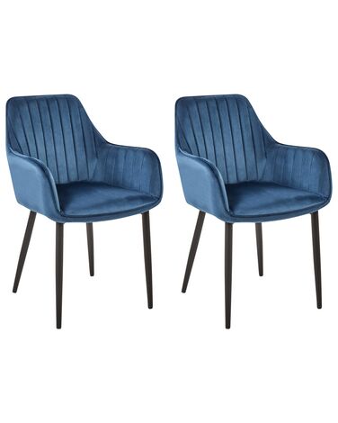 Set of 2 Velvet Dining Chairs Dark Blue WELLSTON