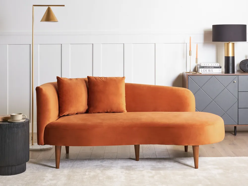 Left-Hand Chaise Lounge CHAUMONT Velvet Orange